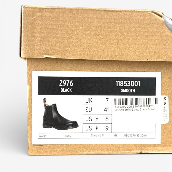 Dr Martens 2976 Black Smooth Leather Chelsea Boots Unisex US Wm 8/Mens 9 NIB - Picture 7 of 7